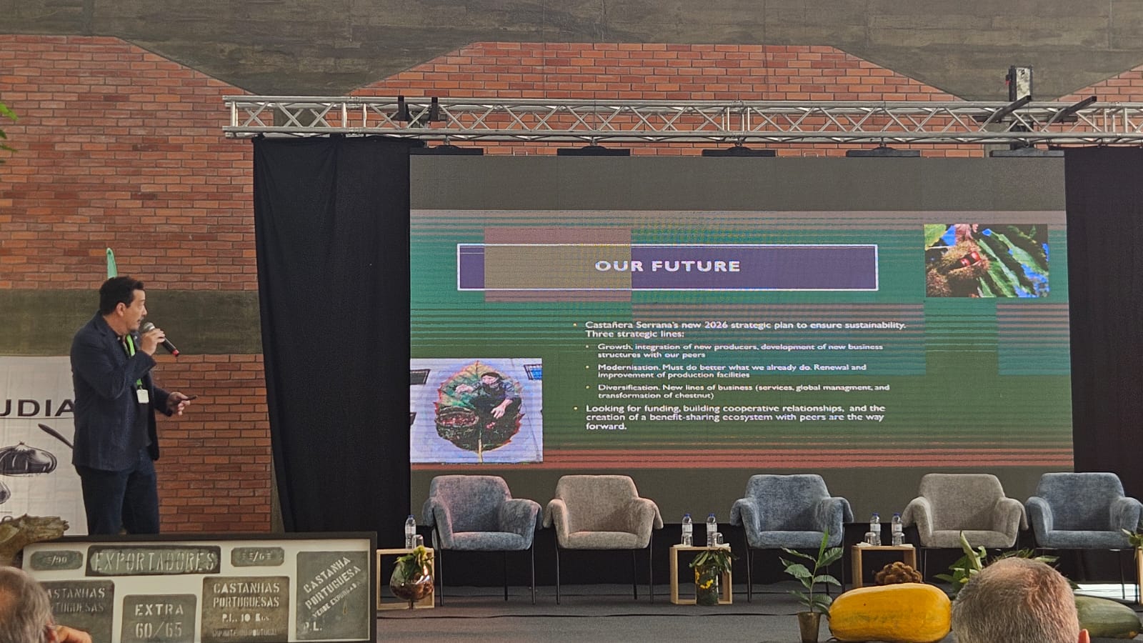 Ponente presenta plan estratégico ante pantalla y público